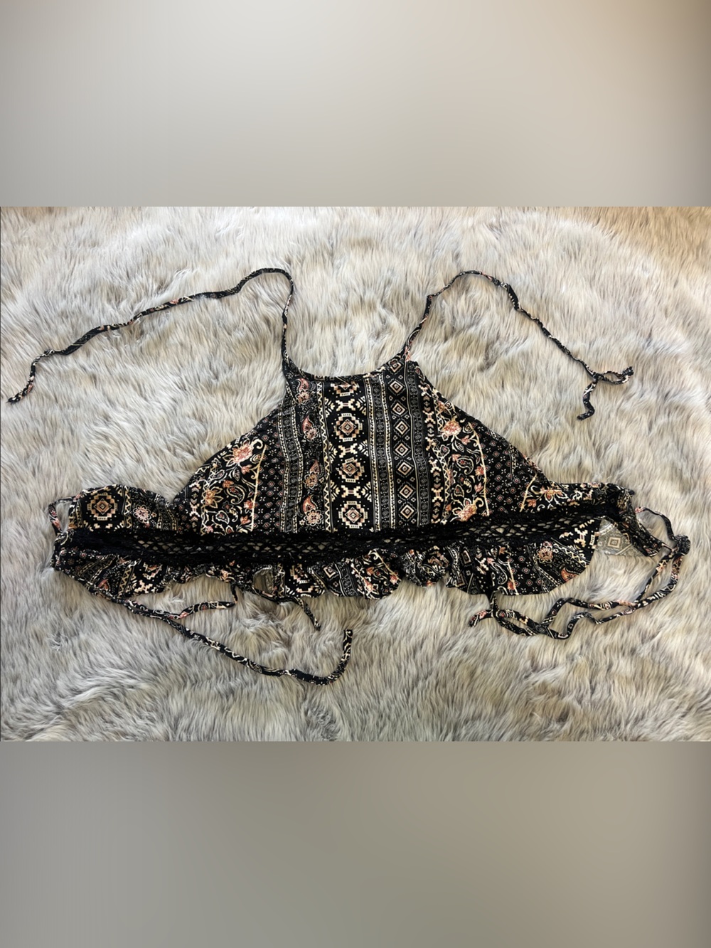 Black Patterned tie up Crop top